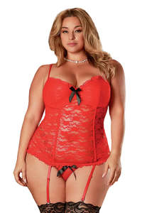 Chemise: Exposed Luv Lace Chemise & G-String Red B773 Queen