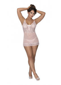 Exposed Seabreeze Lace & Mesh Chemise & G Set Blush L/XL M280