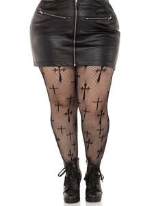 Legwear: Leg Ave Worship Plus Size Me Cross Net Tights Queen - 9753X