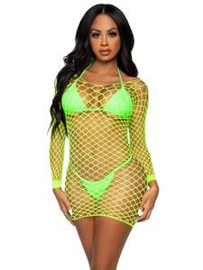 Legwear: Leg Ave Supreme Fence Net Mine Dress Lime - 86128