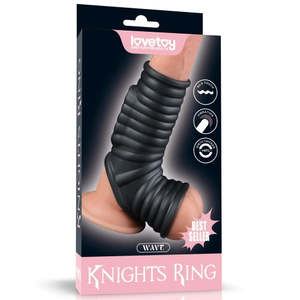 Cock Rings: Lovetoy Knights Vibrating Wave Knights Ring with Scrotum Sleeve Black