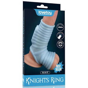 Penis Sleeves: Lovetoy Vibrating Wave Knights Ring with Scrotum Sleeve - Blue