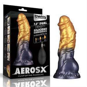 Lovetoy AEROSX Pump up the Pleasure Dual Density Silicone Inflatable Dildo Gold 7.5"