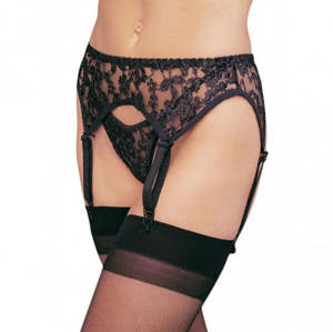 Leg Ave Lace Garter Belt W/Thong 8888 Black - Queen