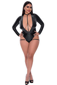 Teddies: Exposed Liquid Onyx Teddy w/Harness Caging Black 2XL