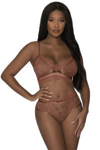 Bra Sets: Exposed Caramel Kiss Bralette & Open Back G Panty Set L/XL M273