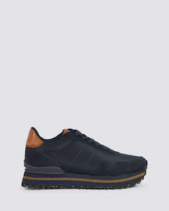 Woden: NORA III LEATHER PLATEAU DARK NAVY
