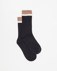 RIBBED BLACK AND TAUPE SOCKS