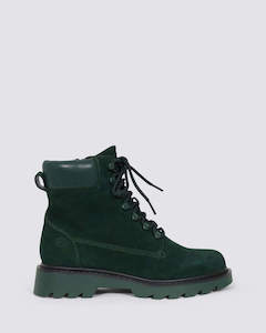 Womens Boots: 25909 COMBAT BOOTS GREEN LEATHER
