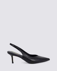 Siren Shoes: YORY SLINGBACK KITTEN HEELS BLACK SNAKE