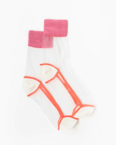 Accessories Socks: SHEER SOCK WHITE/PINK