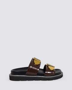 Hael And Jax: COMPLEX SLIDE SANDALS CHOC
