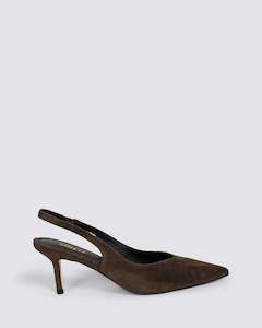 YORY SLINGBACK HEELS CHOCOLATE BROWN SUEDE
