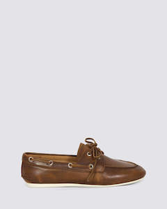 Womens Flats: SLIM BOAT LEATHER DISTRESS TAN