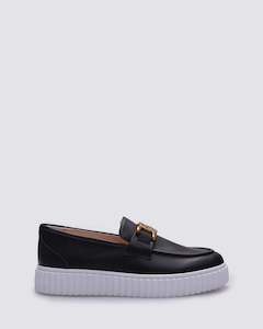 Loafers: IQUE BRASS LOAFERS BLACK LEATHER