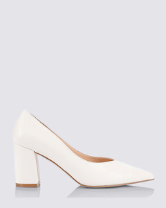 Verali: ELLIOT BLOCK HEEL PUMPS CHALK WHITE