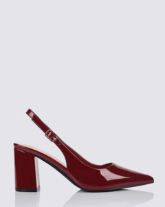 ELIO SLINGBACK BLOCK HEELS WINE PATENT