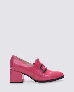 Andrea Biani: LUCIA HEELED LOAFERS RASPBERRY PINK PATENT