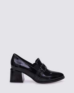 Andrea Biani: LUCIA HEELED LOAFERS BLACK PATENT