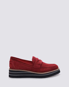 Andrea Biani: LAURENT WEDGE LOAFERS RED SUEDE