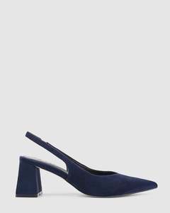 Siren Shoes: YANKEE SLINGBACK HEELS NAVY BLUE SUEDE