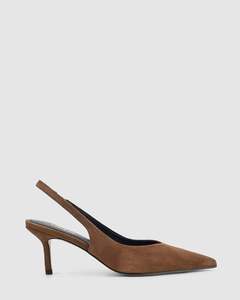 Siren Shoes: YORY SLINGBACK HEELS TOFFEE BROWN SUEDE