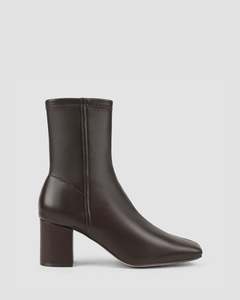 Siren Shoes: JUAN II SOCK BOOTS CHOCOLATE BROWN STRETCH LEATHER