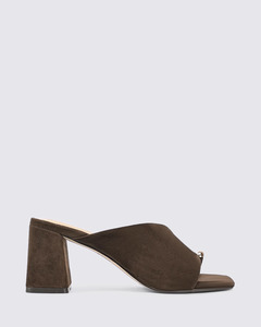 Siren Shoes: STANTON BLOCK HEEL MULES CHOCOLATE BROWN SUEDE
