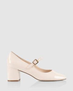 Verali: RILEY MARY-JANE BLOCK HEELS BONE WHITE PATENT