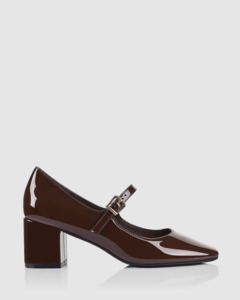 RILEY MARY-JANE BLOCK HEELS CHOCOLATE BROWN PATENT