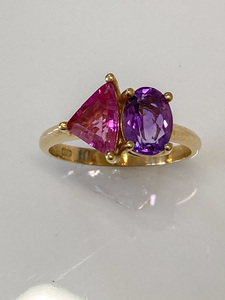 Coloured Stone Rings: Amethyst & Pink Tourmaline Ring - Andrea Spicer