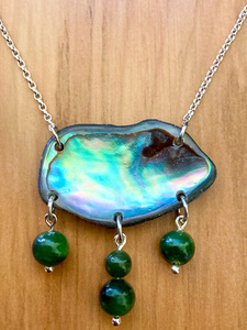 Silver Pendants: Paua and Greenstone Pendant - Andrea Spicer