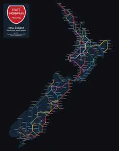 New Zealand State Highways Night Print