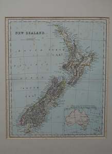 Historic New Zealand Map in card frame, published 1863