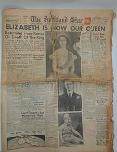 Books Magazines: Historic original newspaper...    The Auckland Star, Thursday February 7 1952: ELIZABETH IS NOW OUR QUEEN