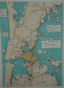 Beautiful large vintage AA Auckland Local Tours map from 1958