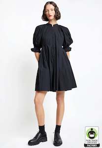Dresses: Organic Cotton Melody Dress - Black Shirting