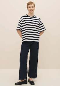 Oversized Boxy Tee - Navy White Stripe