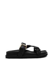 Sandals: Aki Braided Slide - Black/Gold