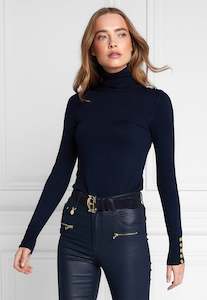 Buttoned Knit Roll Neck - Ink Navy
