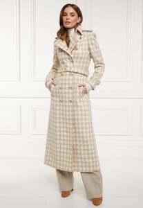 Marlborough Trench Coat Full Length - Camel Houndstooth