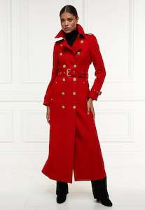 Marlborough Trench Coat Full Length - Red Barathea