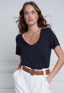 Relaxed Fit V Neck Tee - Navy