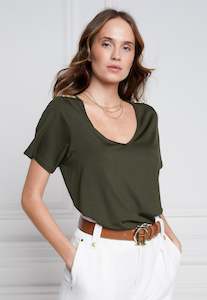 Relaxed Fit V Neck Tee - Khaki