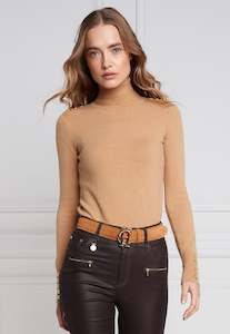 Buttoned Knit Roll Neck - Dark Camel