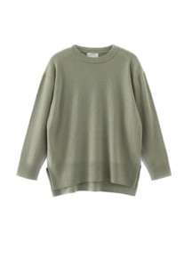 Aleger Cashmere: N.284 Cashmere High Low Crew - Dark Moss
