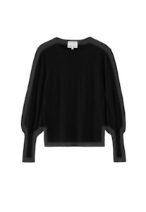 Aleger Cashmere: N.33 Cashmere Blend Bell Sleeve Pullover - Black