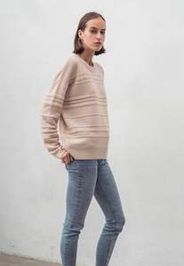 Aleger Cashmere: N.330 Cashmere Blend Oversized Crew Neck - Shell Beige