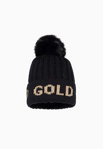 Hodd Beanie Faux Pom - Black/Gold