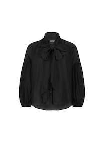 Mahsa: Bow Blouse - Black Liberty Silk Cotton